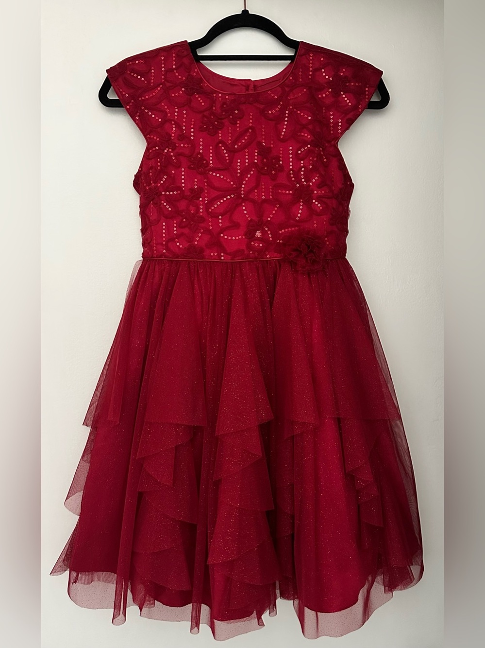 NWOT Jona Michelle Deep Red Embellished Tulle Party Dress